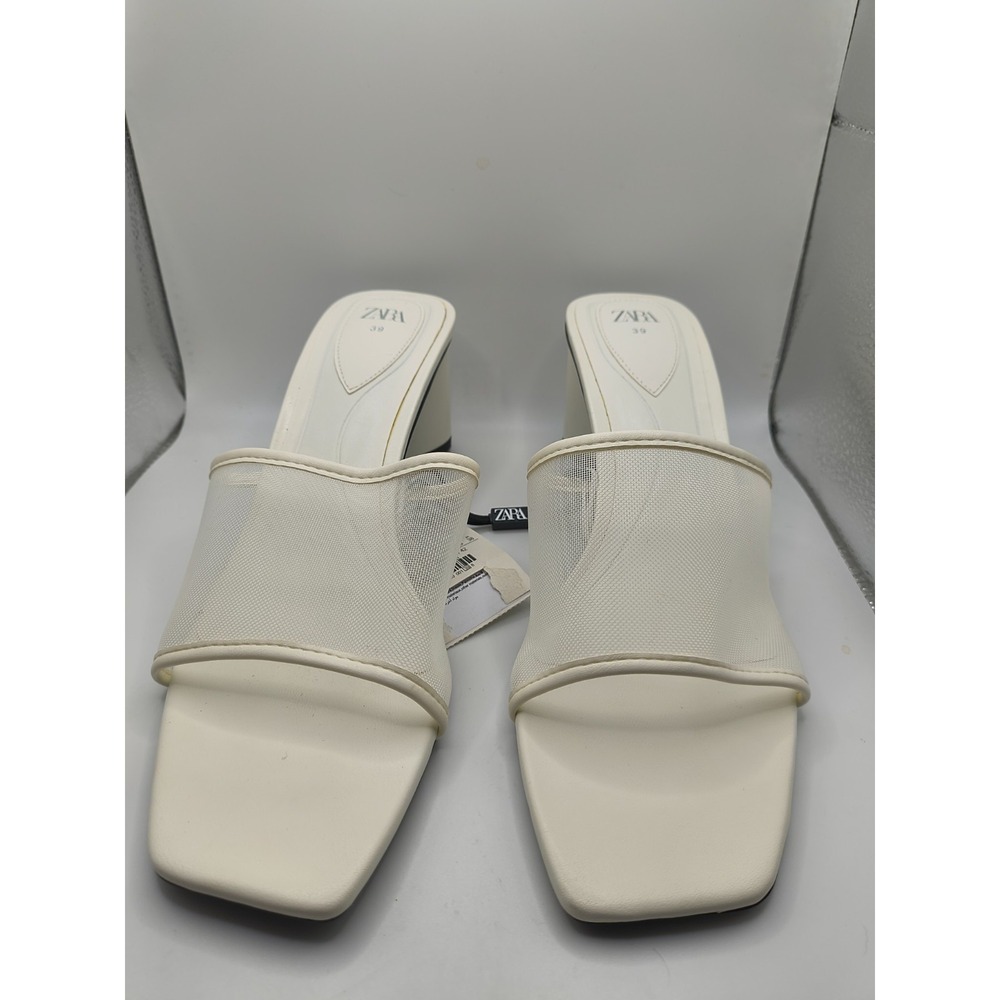Zara Cream Mules Mesh Detail Square Toe Sandals (New with tags) Size 8